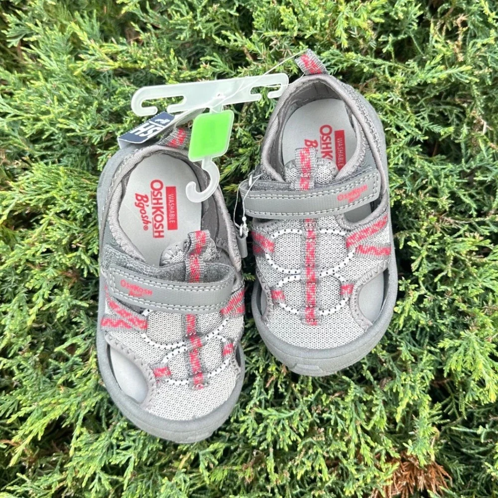 OshKosh B'Gosh Abe Play Sandals Toddler‎ Size 7 Grey Red